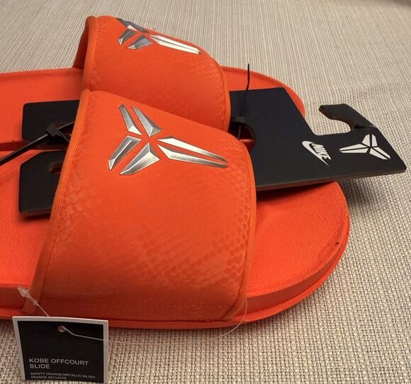 Nike Kobe Offcourt Slide Safety Orange Silver Mens 11 New